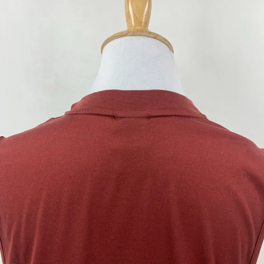 Nike Tank Top Womens L Large Brick Red Low Cut Sleeveless Slant Hem Cotrast